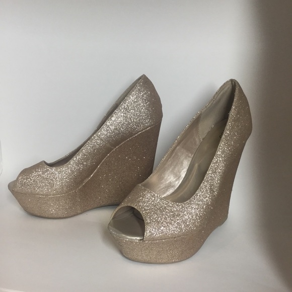 Deb, Gold Sparkly, Platform Cushioned Insole, - Picture 3 of 9